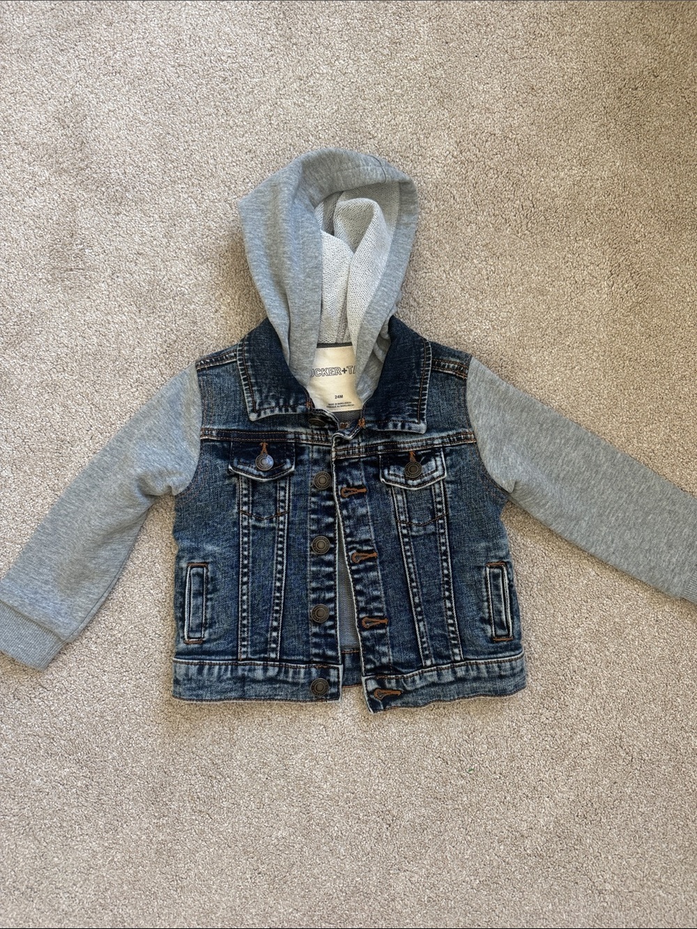 Tucker + Tate Denim Jacket with Gray Hoodie Sleeves